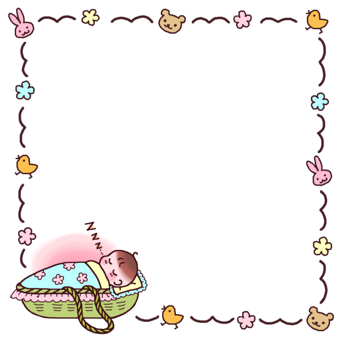 ゆりかご カラー 赤ちゃん1 人物 枠 ふきだし 無料イラスト素材