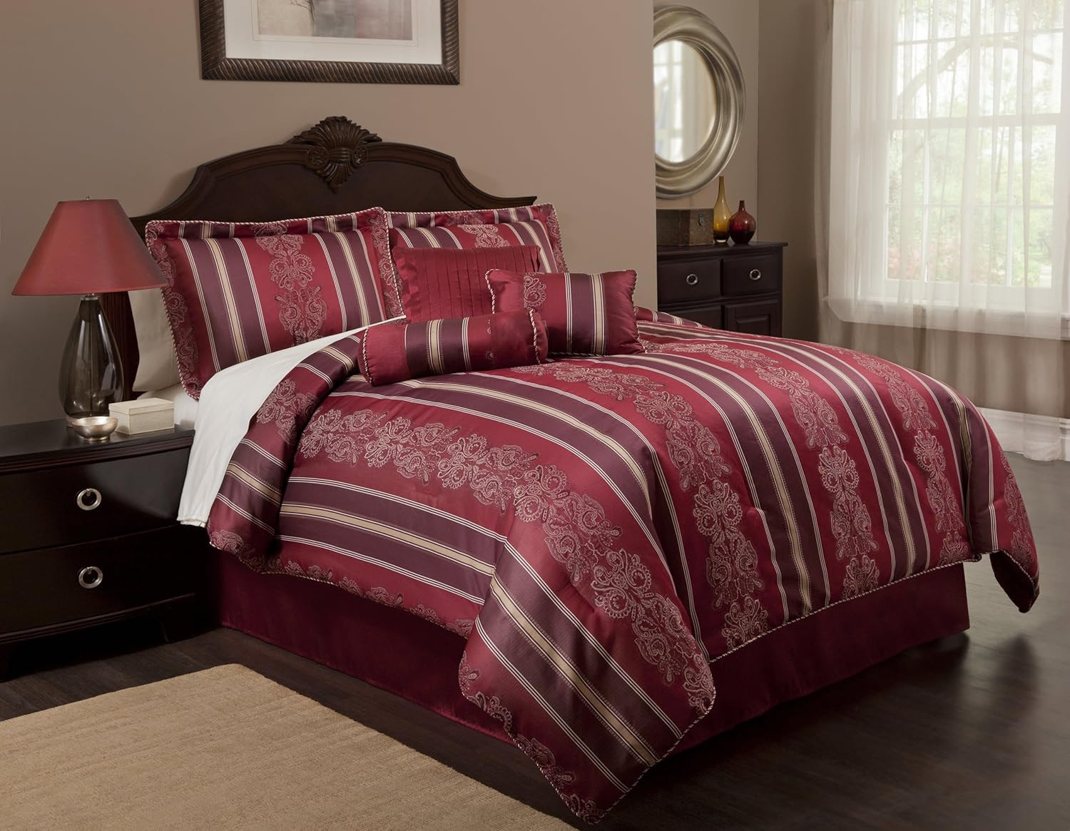 Burgundy and Black Comforter Bedding Set: 7~Piece Bed in a Bag Under $ ...