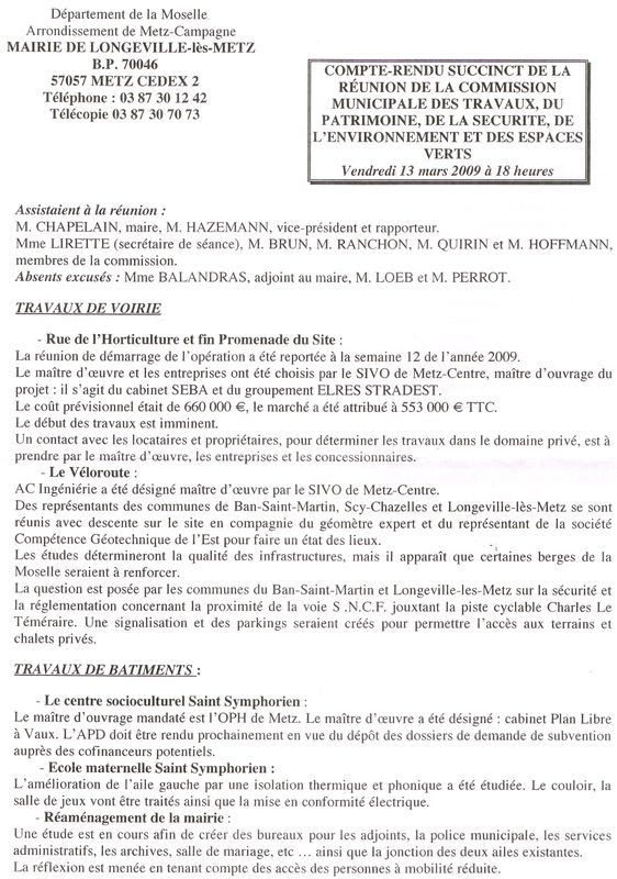 Compte rendu: Commission municipale des travaux, du ...