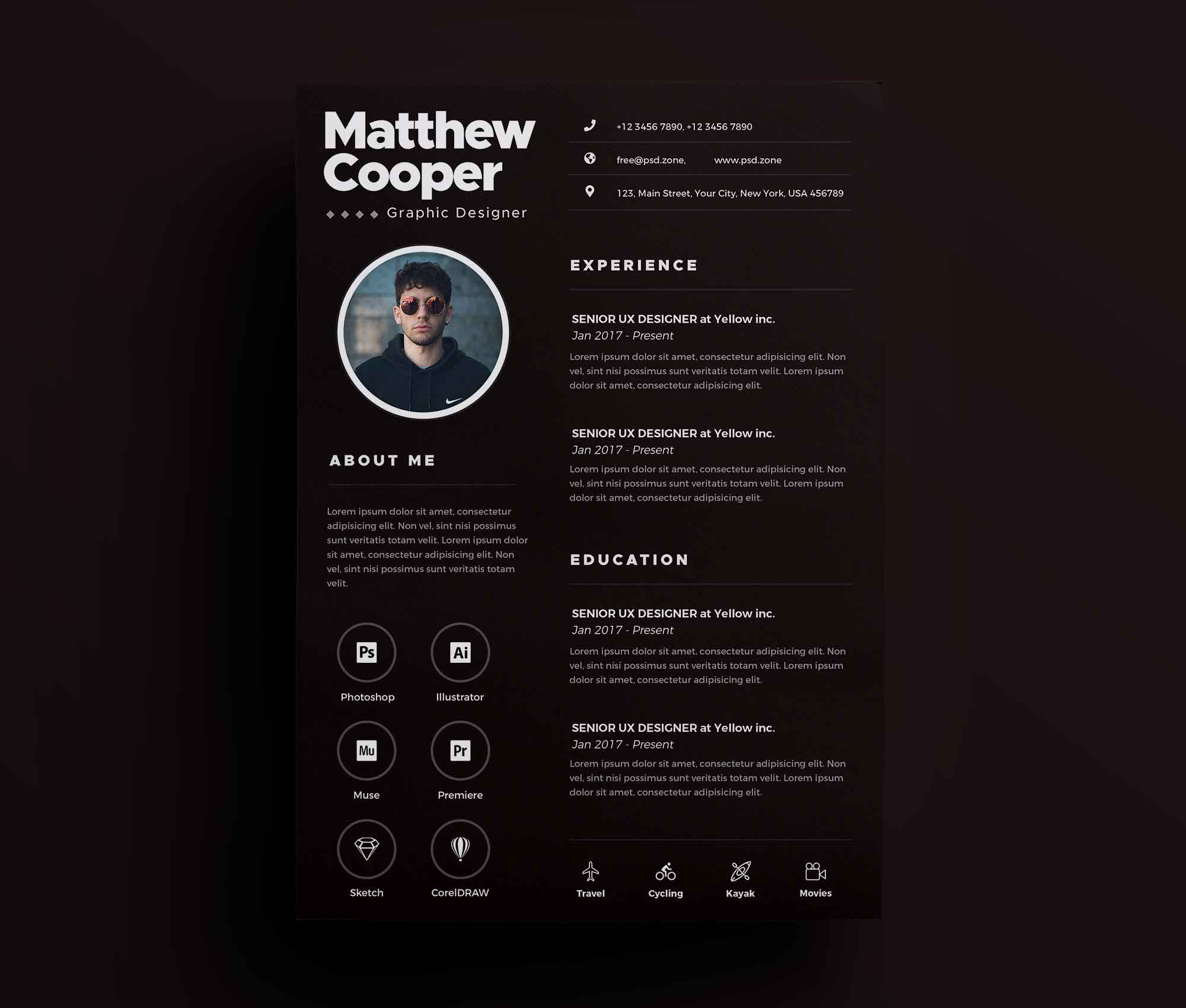 Free Clean Cv Template Psd