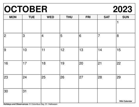  printable october 2023 calendar templates with holidays