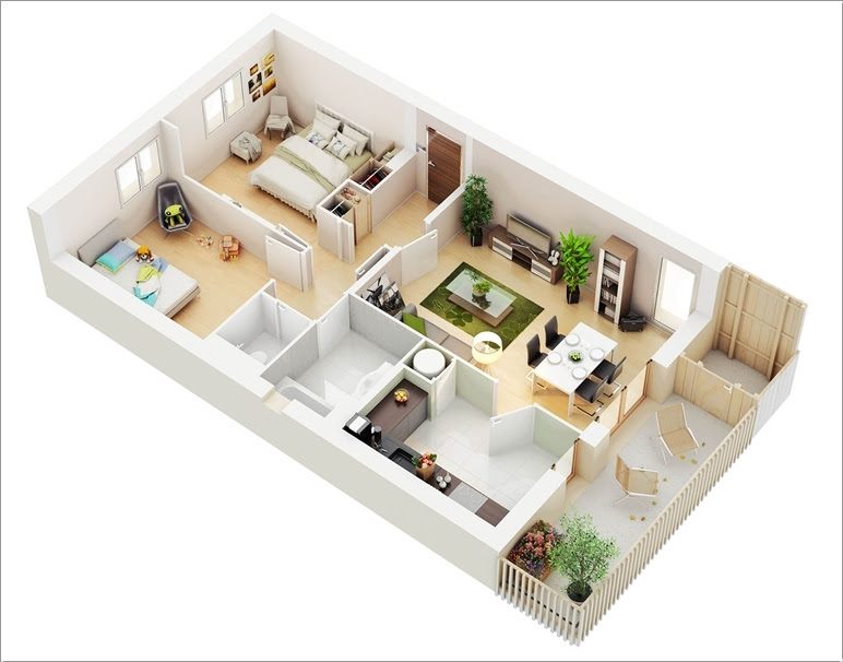 10 Awesome Two Bedroom Apartment 3D Floor Plans 10 Awesome Two Bedroom Apartment 3D Floor Plans