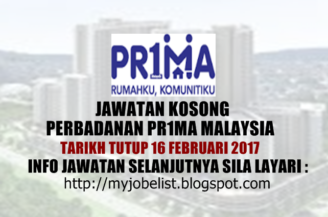 Jawatan Kosong Perbadanan Pr1ma Malaysia Februari 2017