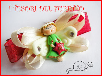 Fermaglio Clip "Fufuangel Verde Mela" Fimo cernit kawaii Natale 2013