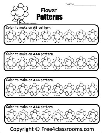 Webhere you will find a selection of free printable kindergarten math sheets which will help your child learn to find and work out a range of patterns including number, letter and picture patterns. free kindergarten and preschool math patterns worksheets color the