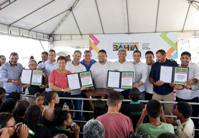 Prefeito Binho de Alfredo recebe governador Jerônimo para inauguração das obras de educação, saúde e segurança em Fátima-BA