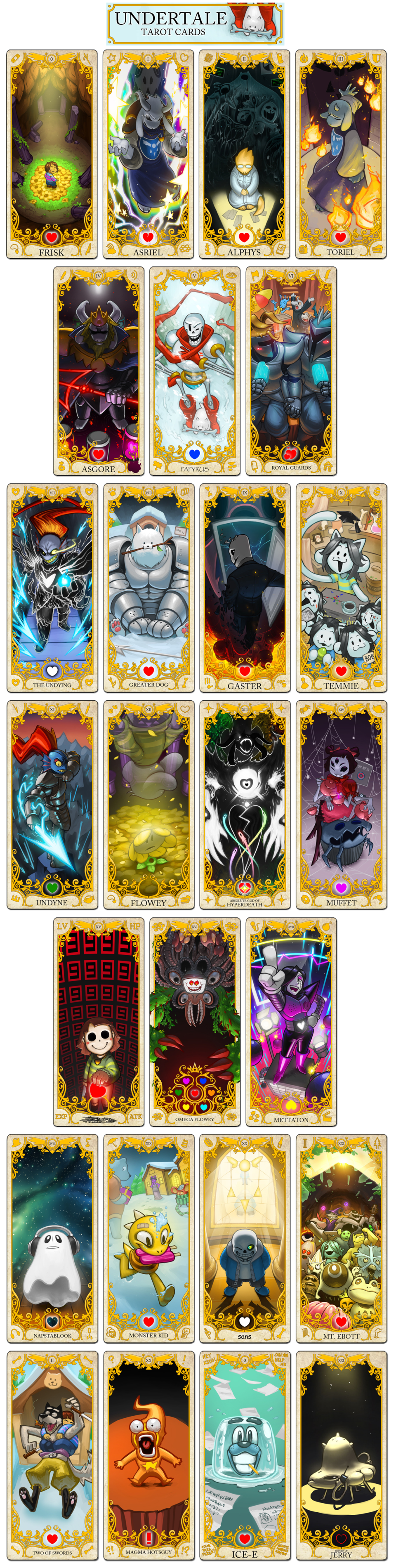 The Major Arcanas of Undertale (and others [and, ugh ... This are torn apart tarot cards.