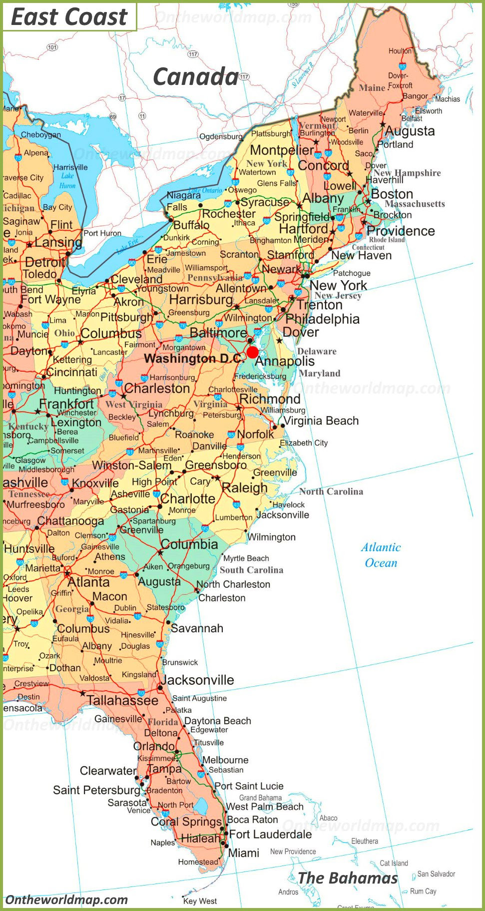United States Map East Coast Map of East Coast of the United States