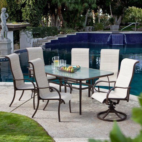 Del Rey 72 x 42 in Rectangle Glass Top Patio Dining Table Mocha Brown