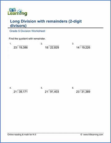 Grade 5 Multiplication & Division Worksheets - free & printable | K5 ...