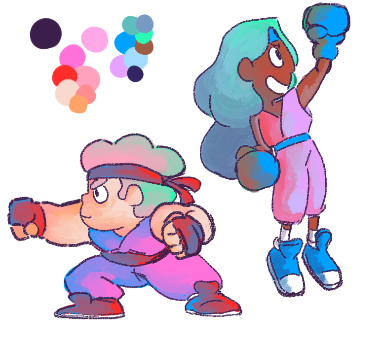 The second in a series of color tests. Haha! This one was a lotta fun! I want to do more drawing with these two dressed like this.