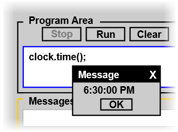 Example of the clock.time() command and the response