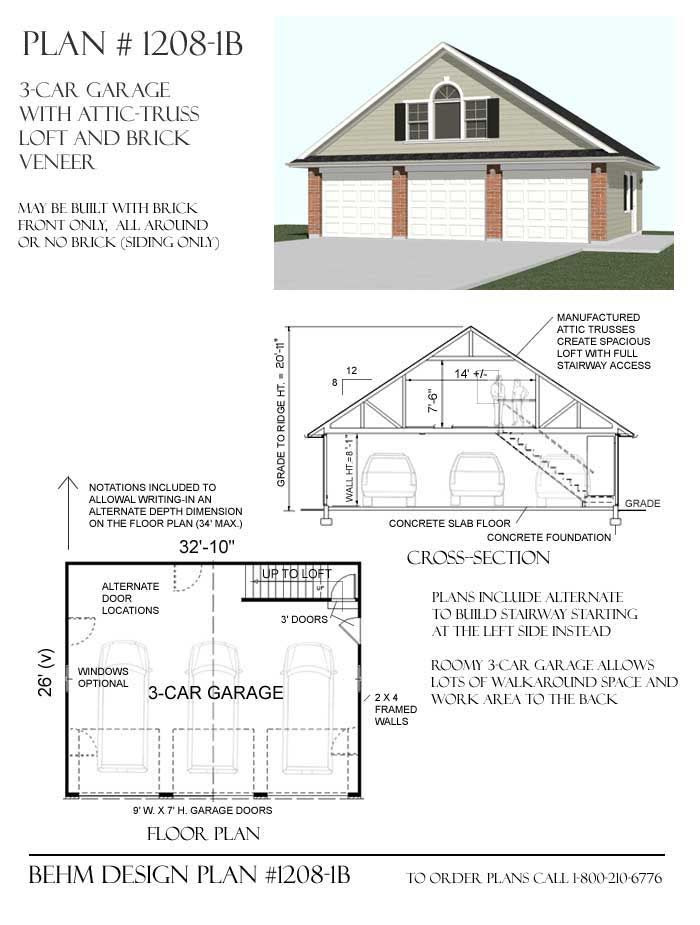 3 Car Garage Plans With Loft 1208 1B Garage ideas 3 Car Garage Plans With Loft 1208 1B Garage ideas