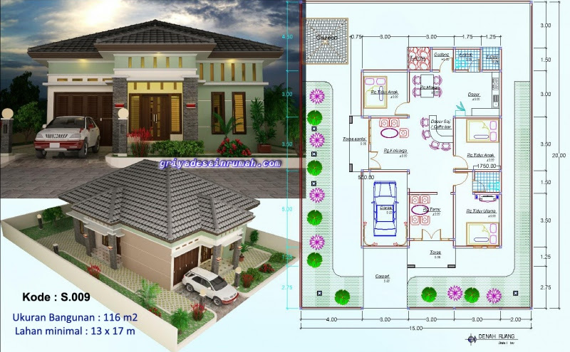 Rumah 1 Lantai Elegan 3 Kamar Tidur Jasa Desain Rumah Rumah 1 Lantai Elegan 3 Kamar Tidur Jasa Desain Rumah