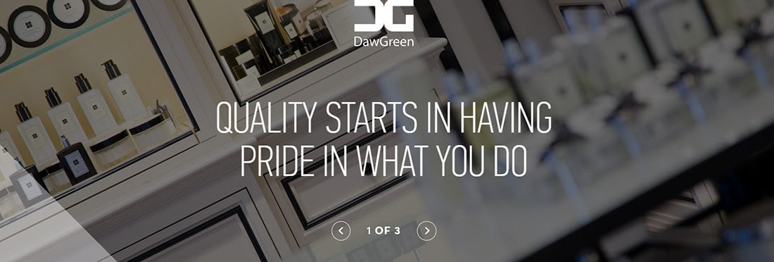 Daw Green Websites with Angled Graphics 