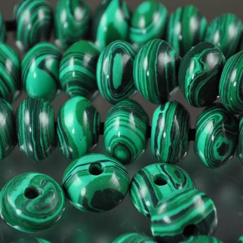 s29758 Stone Beads - 12 mm Big Hole Rondelle Donut - Malachite (Simulated) (1)