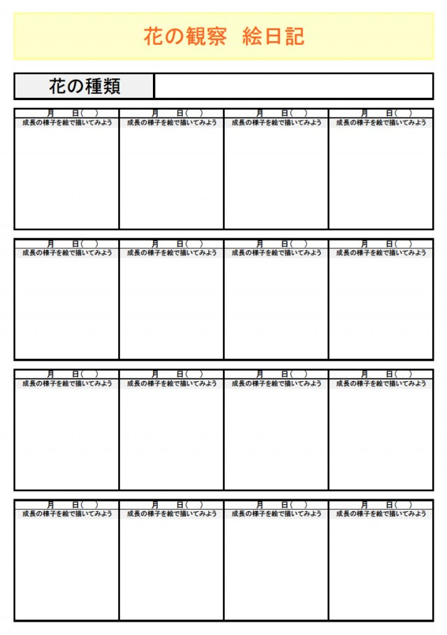 花の観察絵日記 無料の雛形 書式 テンプレート 書き方 ひな形の知りたい
