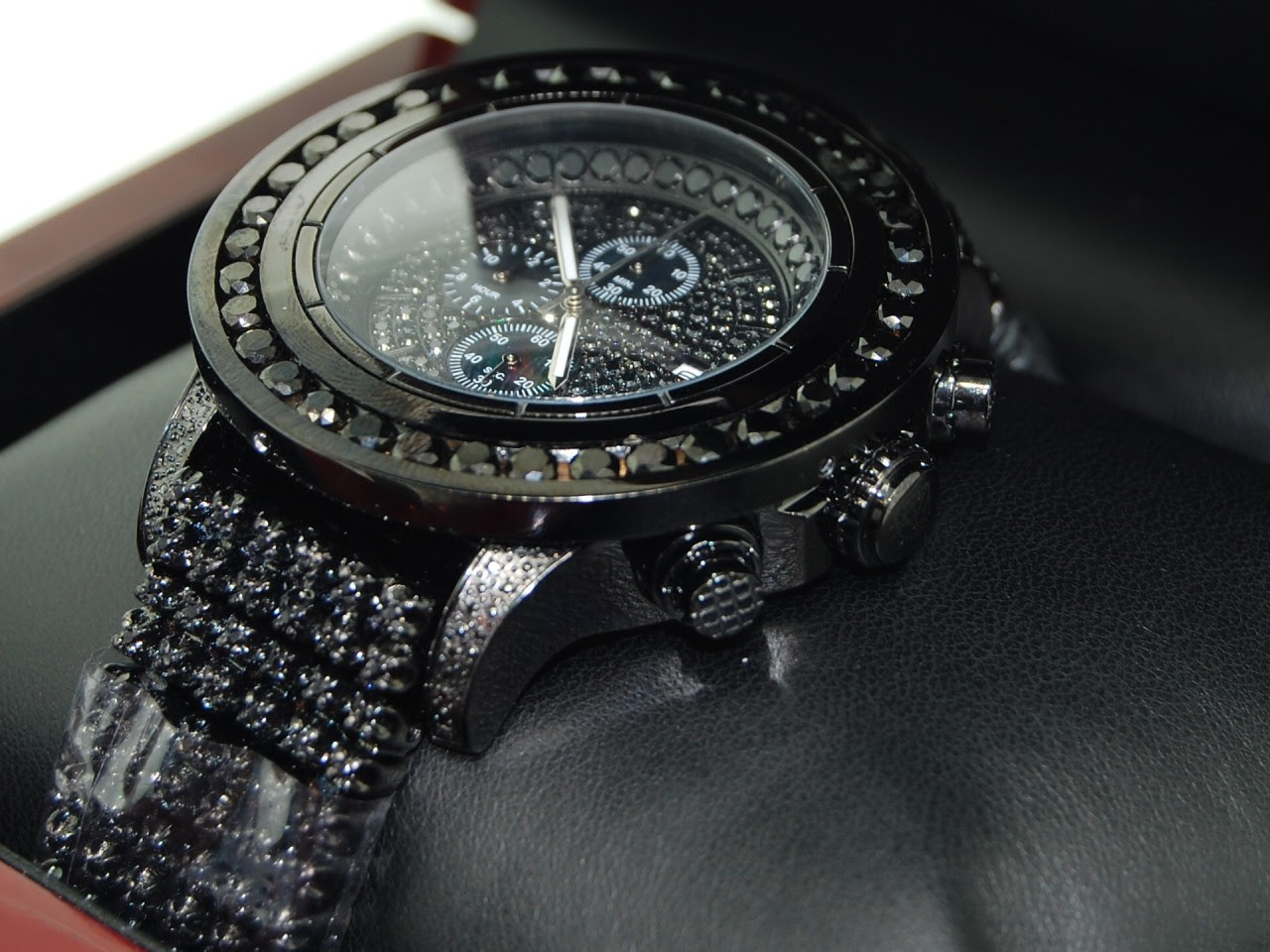 Details about 10CT MENS ICE TIME BLACK DIAMOND CHRONOGRAPH WATCH