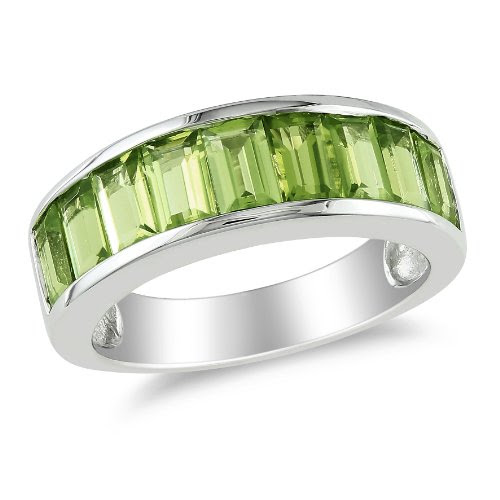 Sterling Silver Peridot Semi Eternity Ring, Size 7