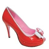 Size 10, Red/White - Nurse Costume Shoes 4" Peep Toe with 1/2" Platform