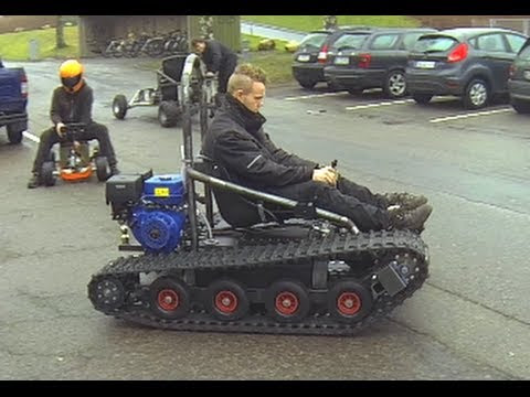 Home made tracked vehicle (asphalt and gras +hill) - YouTube
