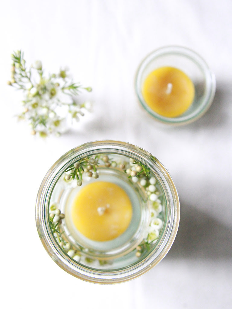 weck jar and wax flower hurricane glass