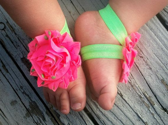 Baby Barefoot Sandals .. Watermelon Pink .. Toddler Sandals .. Newborn ...