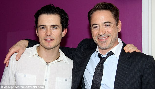 Famous friends: On Tuesday night, Orlando got a visit from Robert Downey Jr during is performance of Romeo and Juliet at the Richard Rodgers Theatre