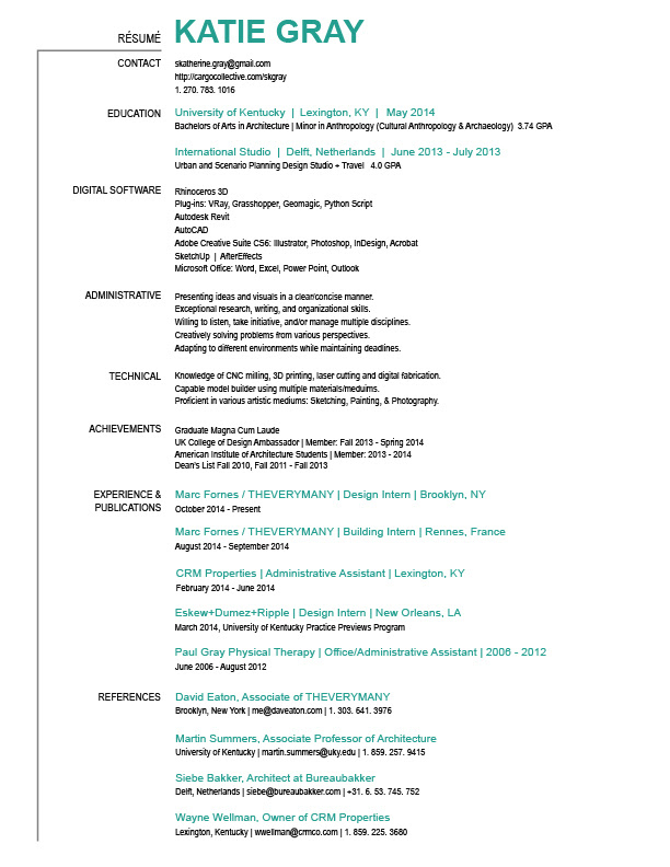 Resume | Katie Gray | Archinect