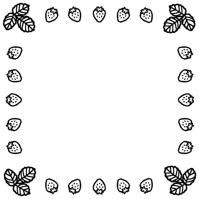 イチゴ 白黒 春 枠 ふきだし 無料イラスト素材