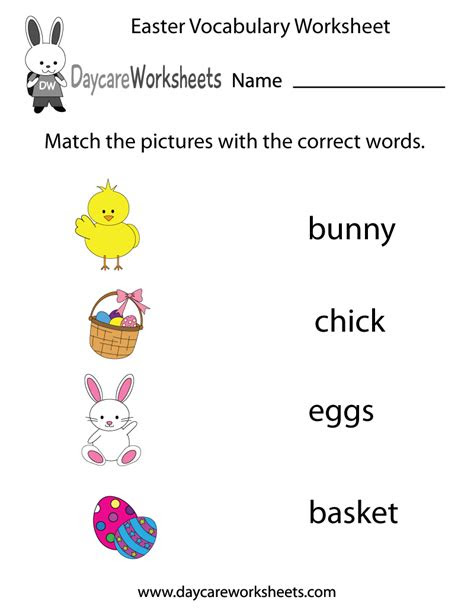  free preschool easter vocabulary worksheet