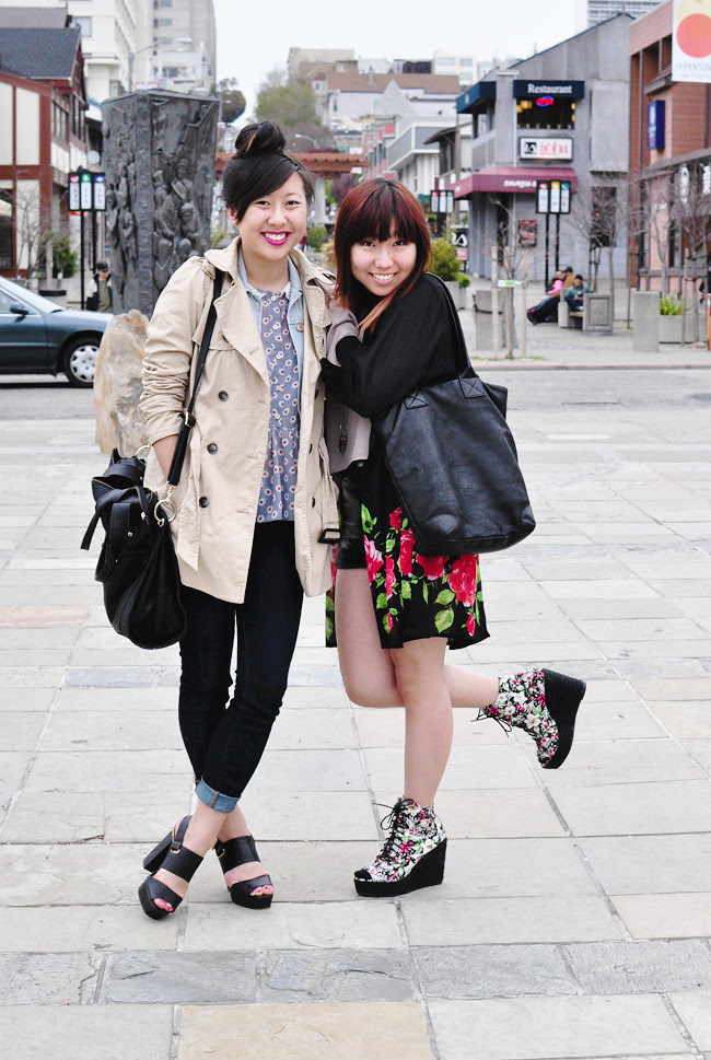 A California-based personal style blog: ASOS daisy peplum top, BDG denim ankle grazers, ASOS Havoc heels, H&M denim vest, Zara trench coat, leather bag via Taiwan