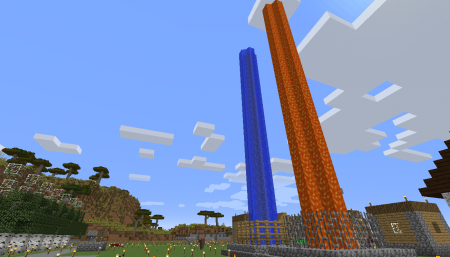 明日も生きてみようかな 村のシンボル 水と溶岩のツインタワー