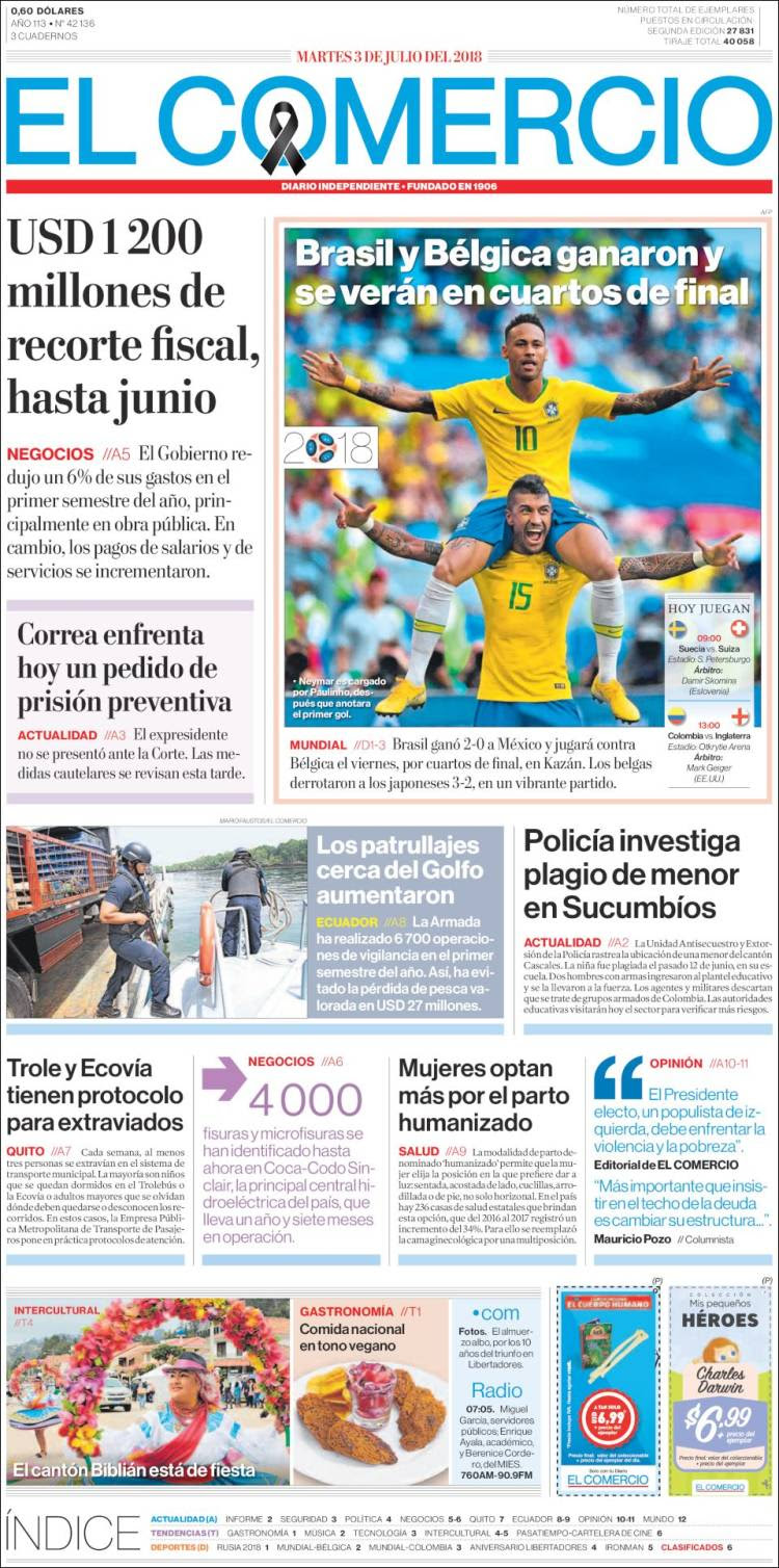 Newspaper El Comercio Ecuador Newspapers In Ecuador Tuesday S