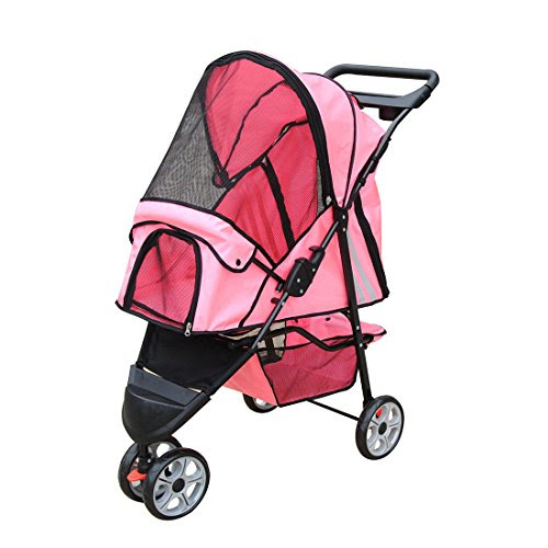 PETRUM® 3 Wheels Pet Dog Cat Stroller Cart Folding Carrier Stroller (pink)