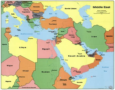 large scale political map   middle east  capitals