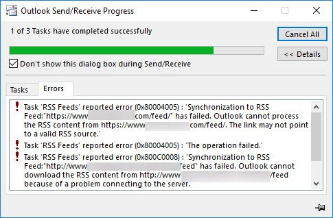 If Microsoft Outlook cannot download your RSS feed content because of a employment connecting Microsoft Outlook RSS Feeds non updating on Windows PC