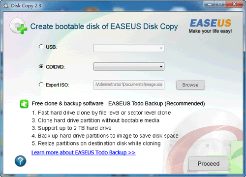 Create bootable disk of EaseUS Disk Copy