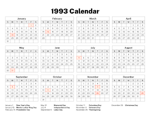 Calendar In 1993