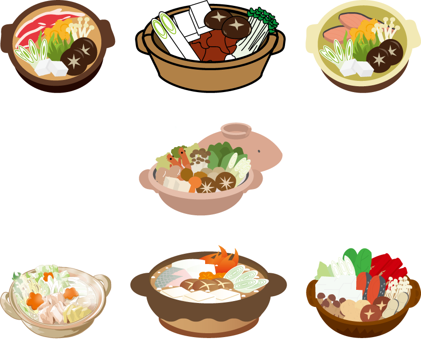 フリーイラスト 7種類の鍋料理のセットでアハ体験 Gahag 著作権フリー写真 イラスト素材集
