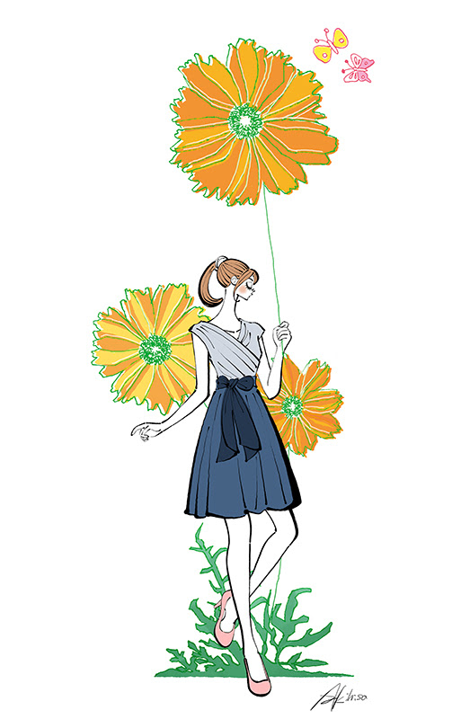 花と女性 恋するイラストレーションno 529 イラストレーターakihisasawadaイラスト デザイン室