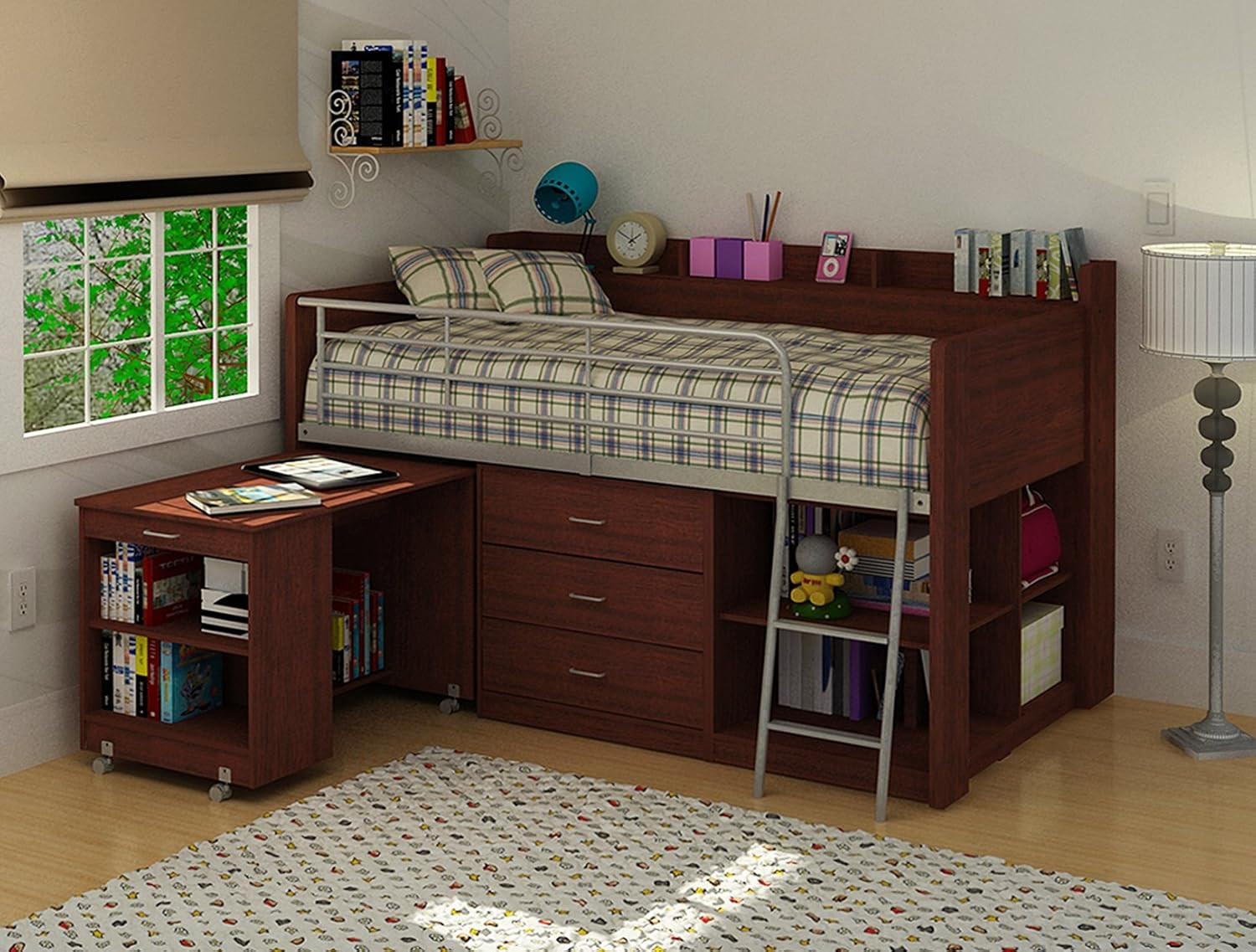 Low Charleston Storage Loft Bed with Desk, & Extra Storage Drawers ...
