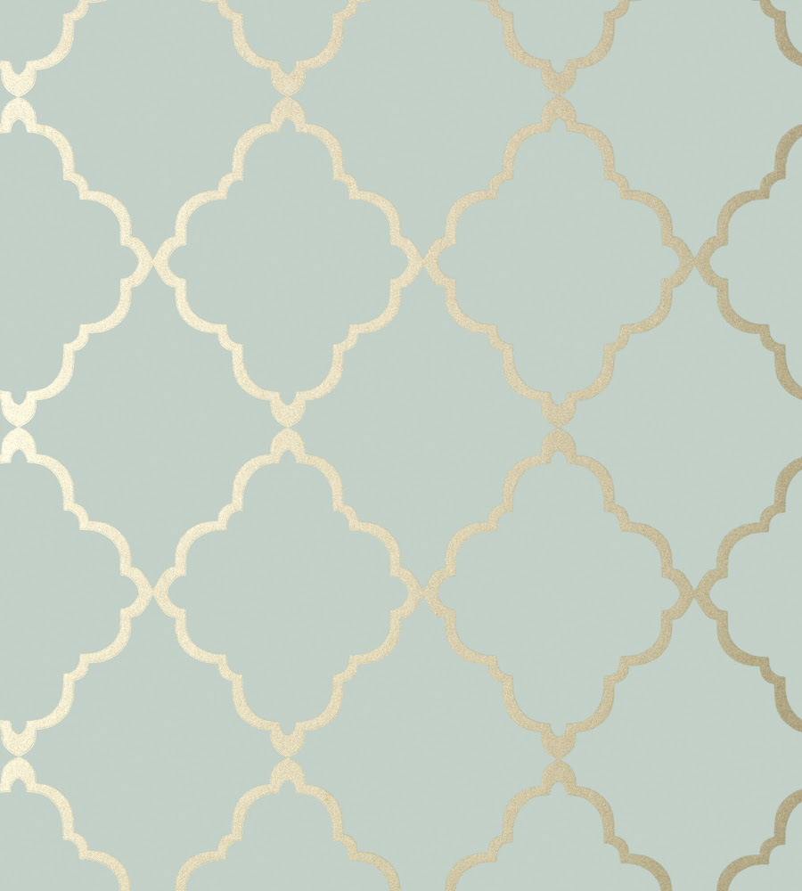 Klein Trellis Metallic Gold on Aqua wallpaper Seraphina
