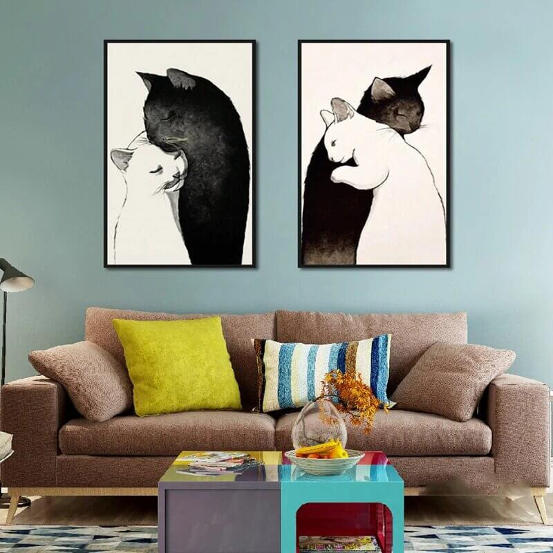 Tableau Chat Noir Calin Decoration Chat Animoment