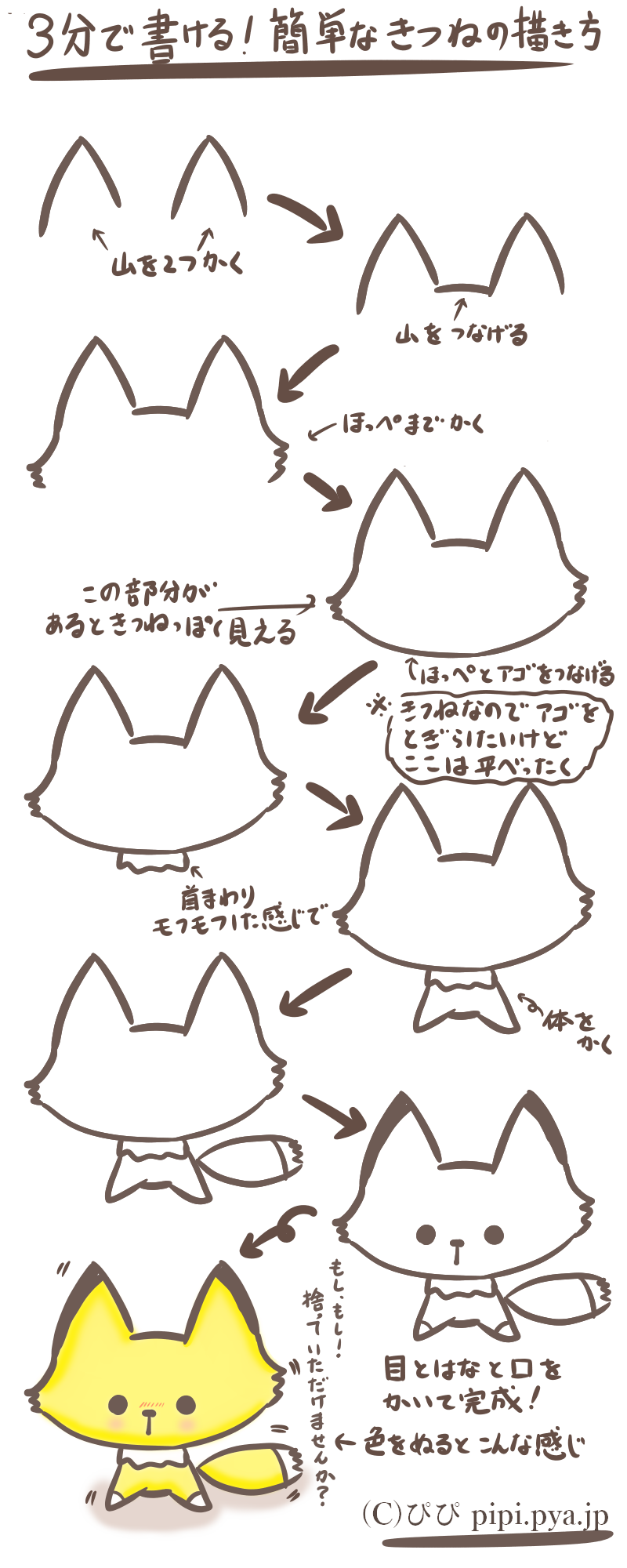 小学生にもオススメ ボールペンで超簡単な子ぎつねのイラストの描き方 ぴぴ