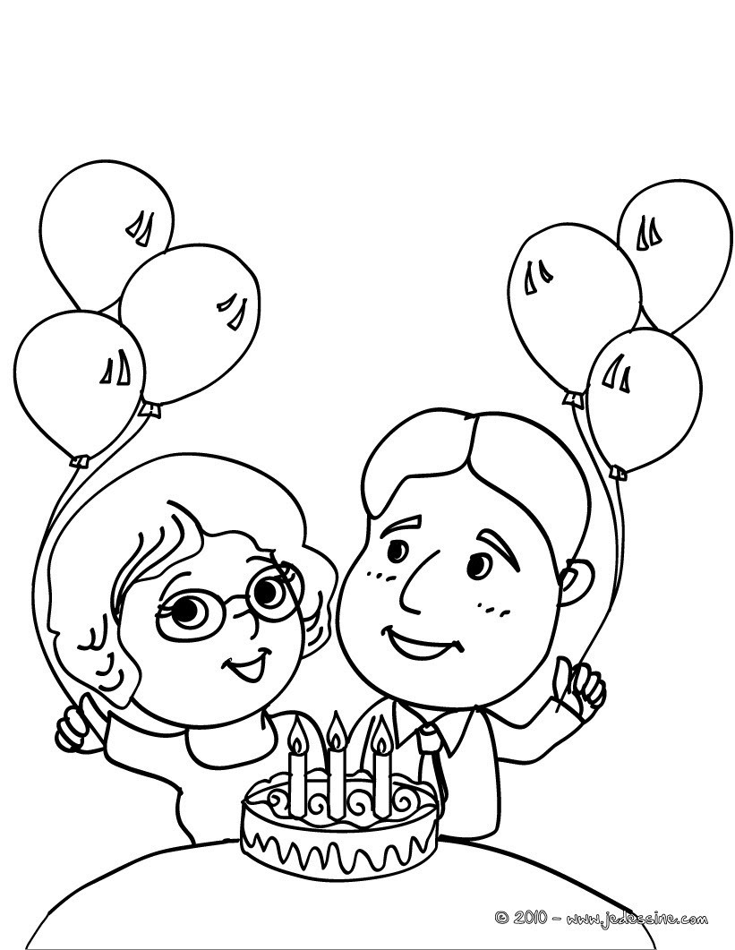 Coloriage parents et son g¢teau d anniversaire