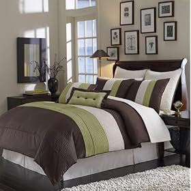 8pc Bed-in-a-Bag Regatta Choco/Green Comforter Set -- Size: queen