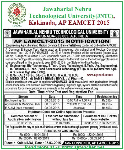 schedule class exam ap x 2015 Notification 2015 EAMCET AP Schedule 8th May