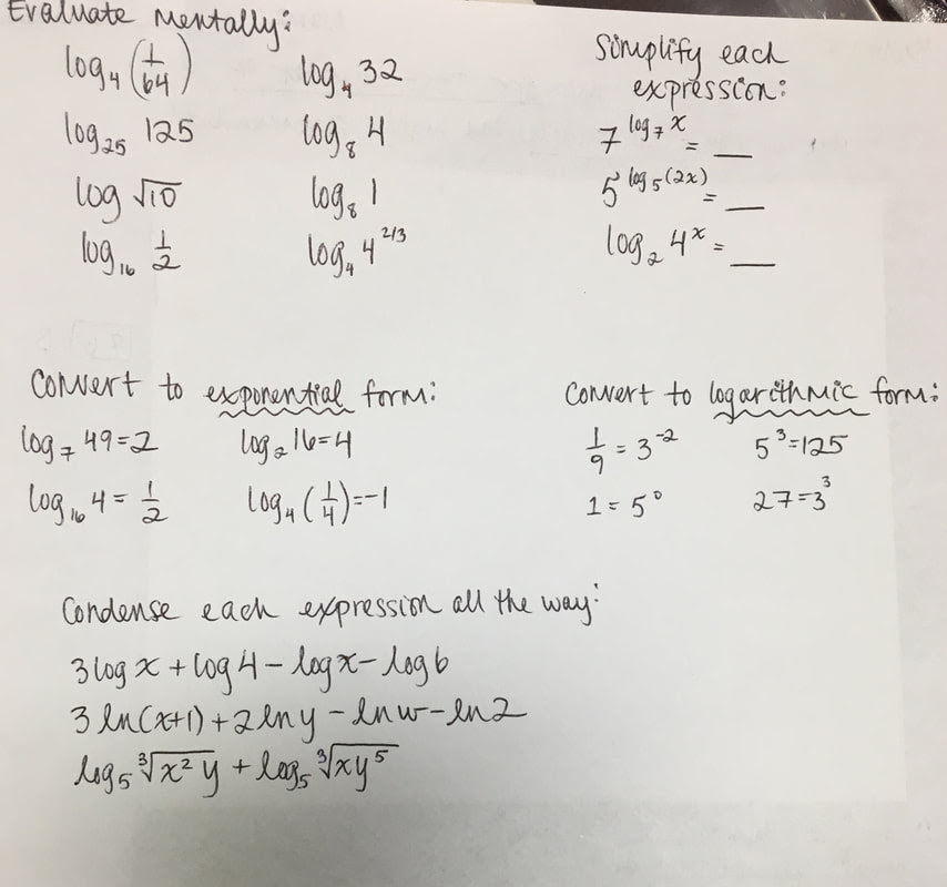 G. S. Algebra II Homework