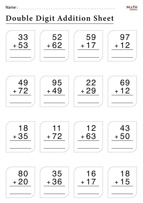 Using this generator will let you create the following worksheets: 2 digit addition worksheets with answer key